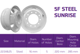 Set of 4 Truck Wheel 22.5x8.25 Steel White SpeedMax 10x285mm Hub Pilot Offset 168mm