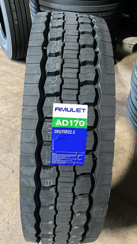 Set of 2 Tires 295/75R22.5 Amulet AD170 Drive Closed Shoulder 14 Ply