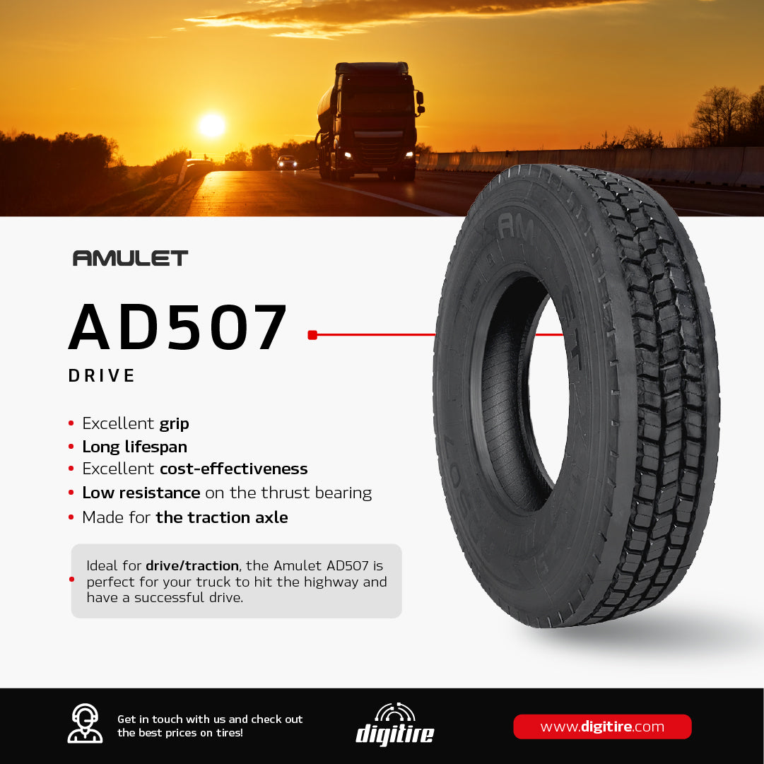 Tire 11R22.5 Amulet AD507 Drive Closed Shoulder 16 Ply L 146/143 – Digitire